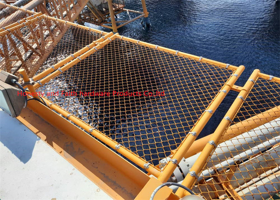 Yellow Chain Link Fence Type Helideck Net Diamond Offshore Oil Installation