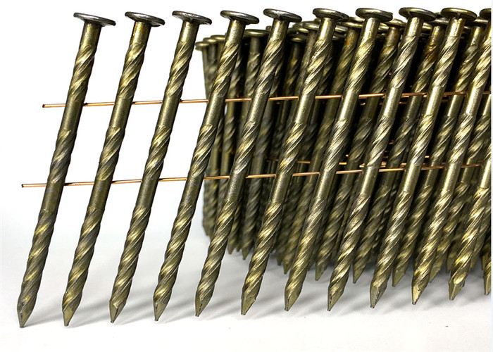 120pcs / Coil Coil Roofing Nails Yellow Twisted Shank Construction