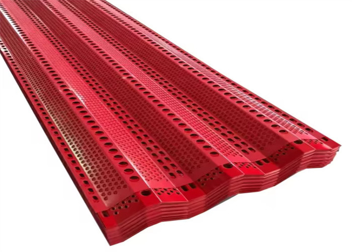Red Perforated Windbreak Fence Panels Outdoor Polyester Fiber Filling Electrostatic Powder Finish